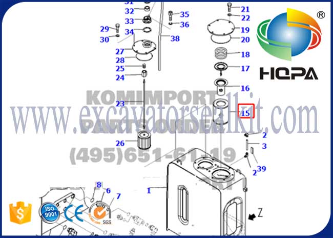 207-60-71182 فلتر الزيت الهيدروليكي مجهز في خزان هيدروليكي كوماتسو PC228US-3E0